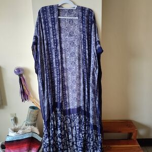 **SOLD**Bohemian Blue and White Maxi Duster